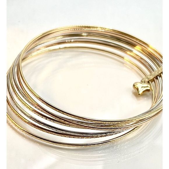 14k Tricolor Gold Set of Seven Bangles a/k/a Seminario Bangles - Picture 3 of 9